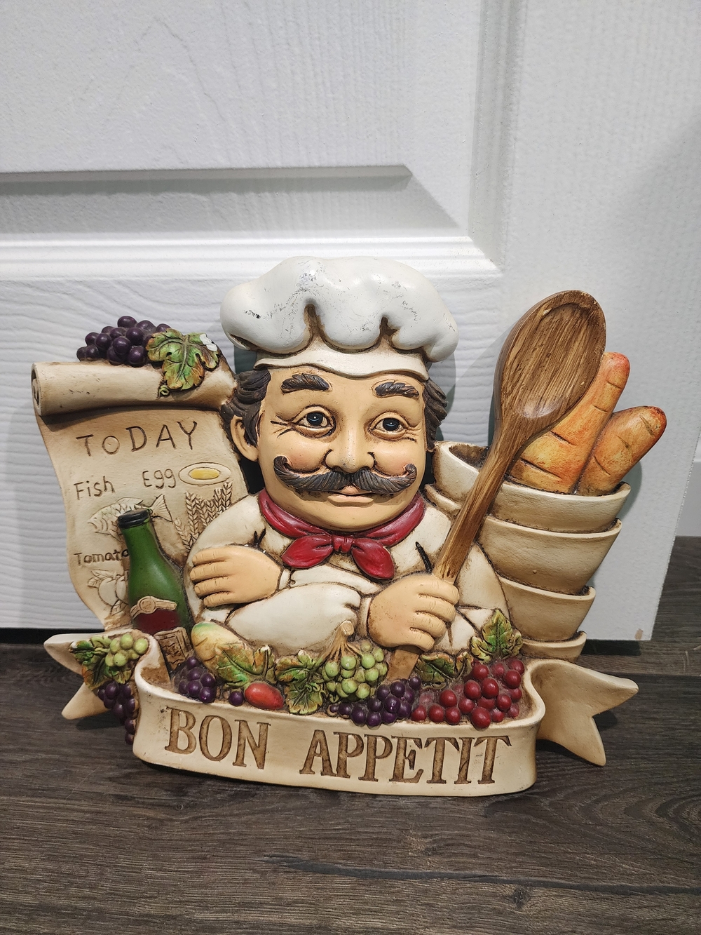 Rare Vtg Resin 3D French Italian Chef Bon Appetit Wall Decor/ Plaque